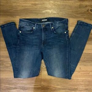 Express dark wash mid rise skinny jeans